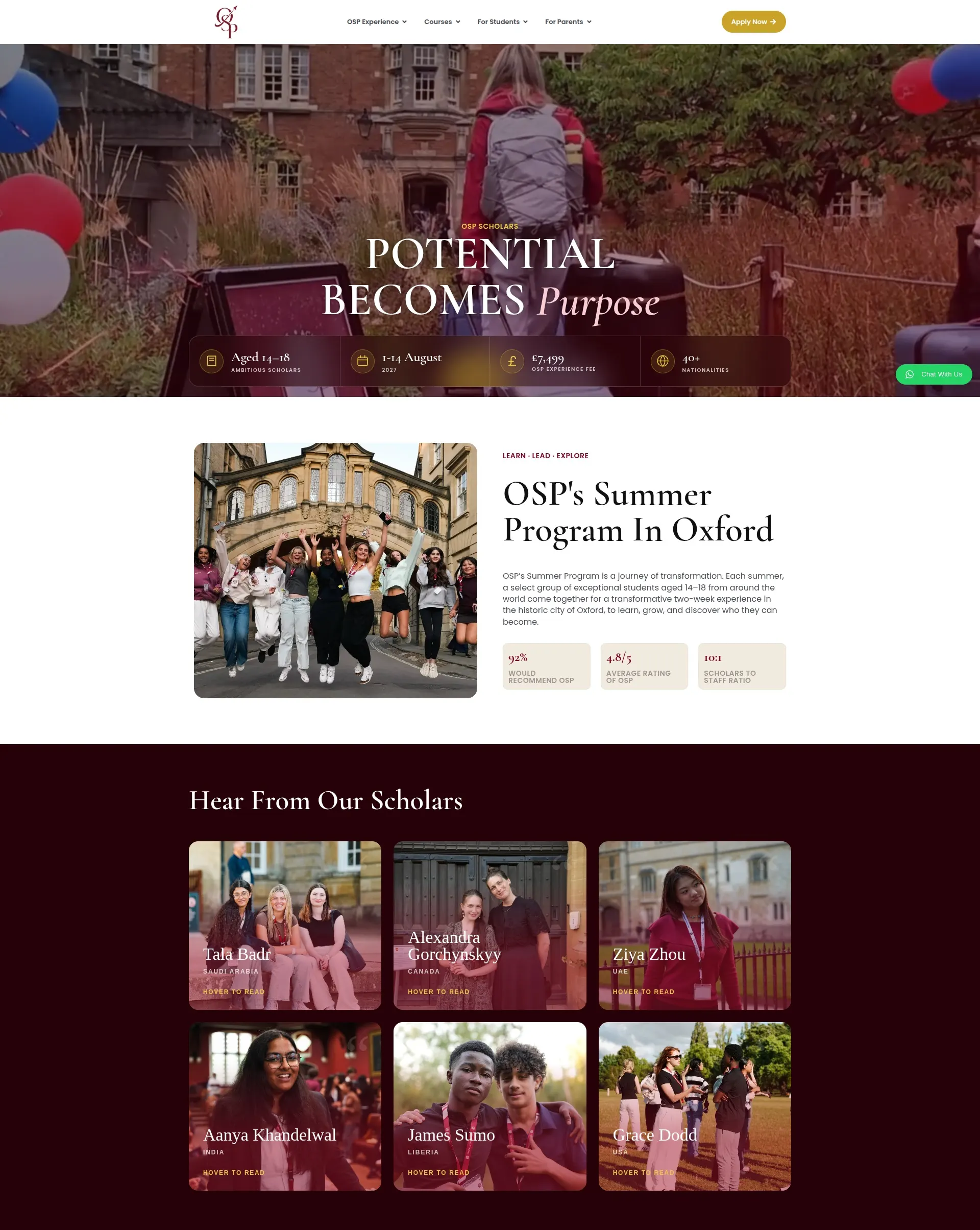 OSP Scholars website project - web development project in Australia